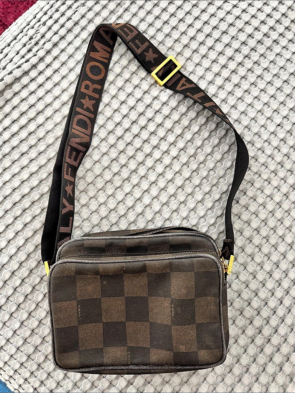 VINTAGE Fendi Checkered Brown & Black Crossbody Bag